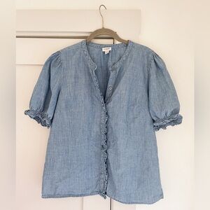 J crew factory ruffle button down top 100% cotton